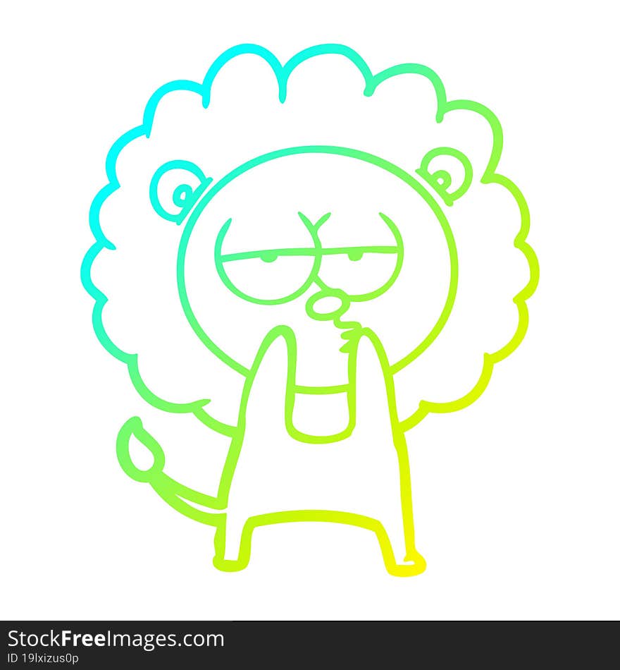 Cold Gradient Line Drawing Cartoon Tired Lion