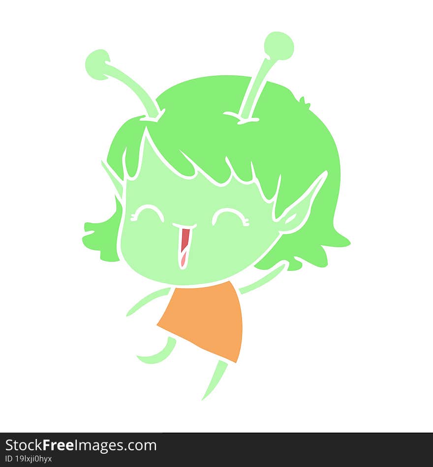 Flat Color Style Cartoon Alien Girl Laughing