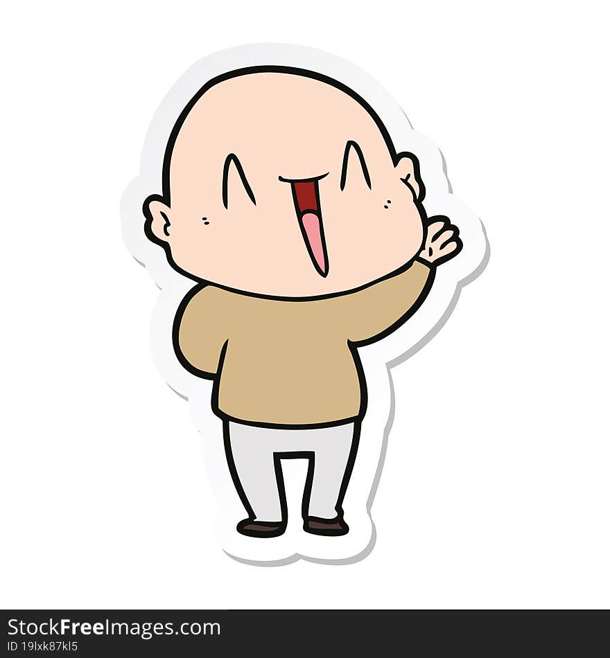 sticker of a happy cartoon bald man