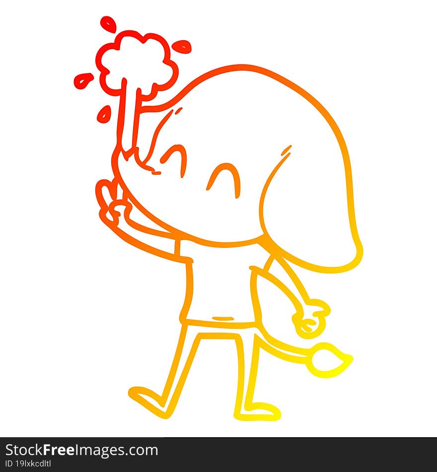 warm gradient line drawing cute cartoon elephant spouting water