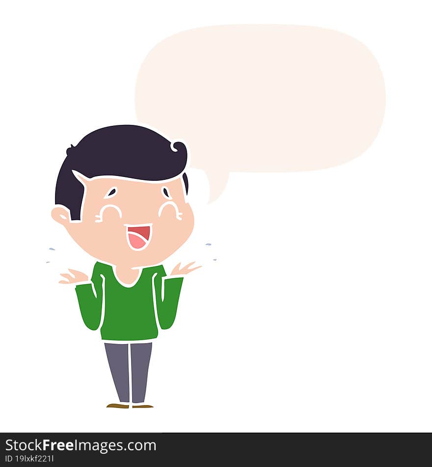 cartoon laughing confused man with speech bubble in retro style