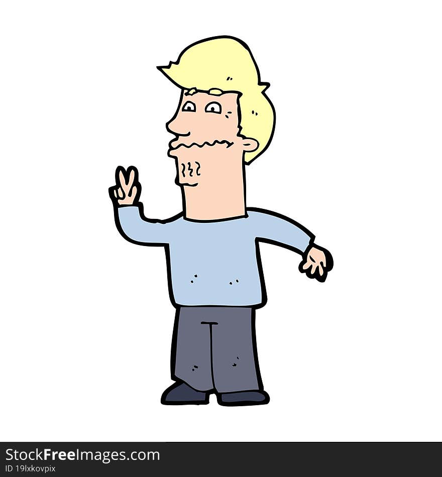 cartoon man giving peace sign