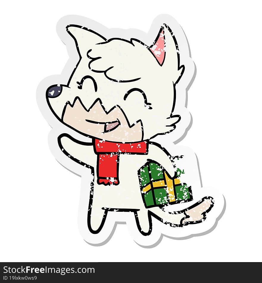 Distressed Sticker Of A Happy Cartoon Fox