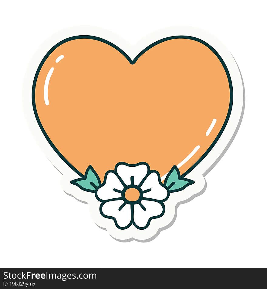 Tattoo Style Sticker Of A Heart And Flower