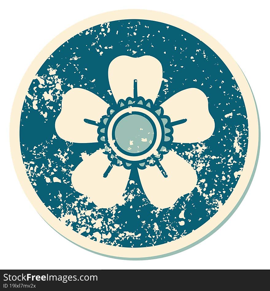 iconic distressed sticker tattoo style image of a flower. iconic distressed sticker tattoo style image of a flower