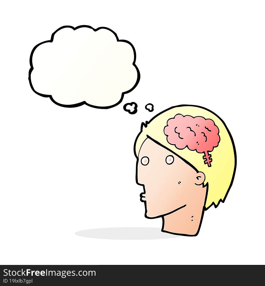 cartoon man with brain symbol with thought bubble