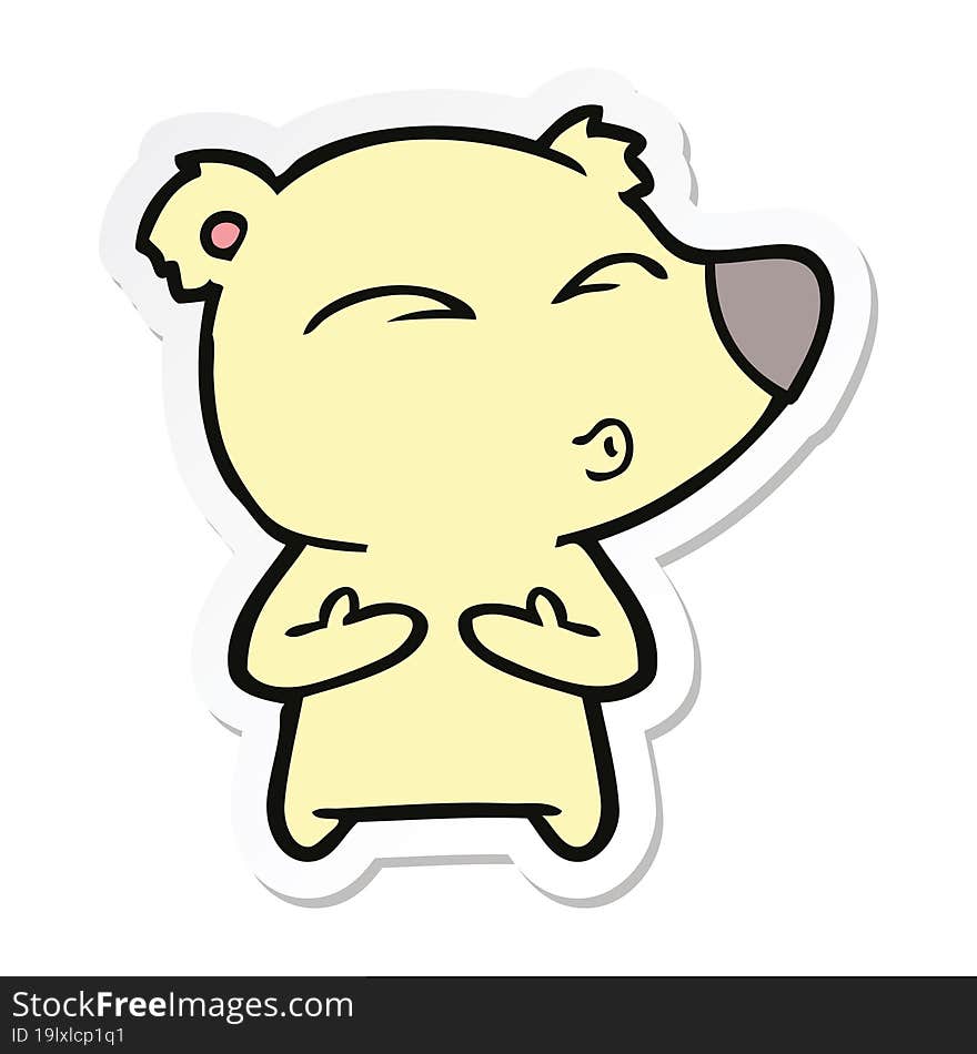 sticker of a cartoon whistling bear