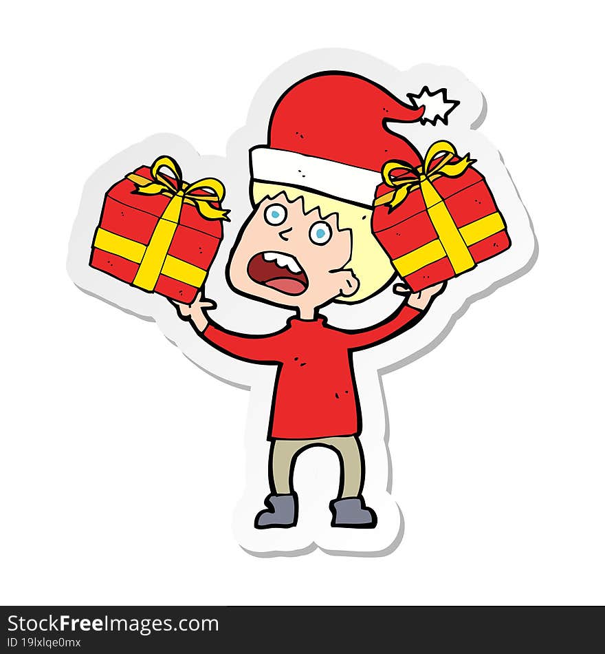 Sticker Of A Cartoon Man Ready For Christmas