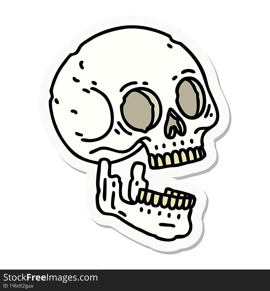 sticker of tattoo in traditional style of a skull. sticker of tattoo in traditional style of a skull