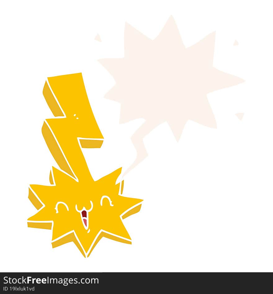 Cartoon Lightning Bolt And Speech Bubble In Retro Style