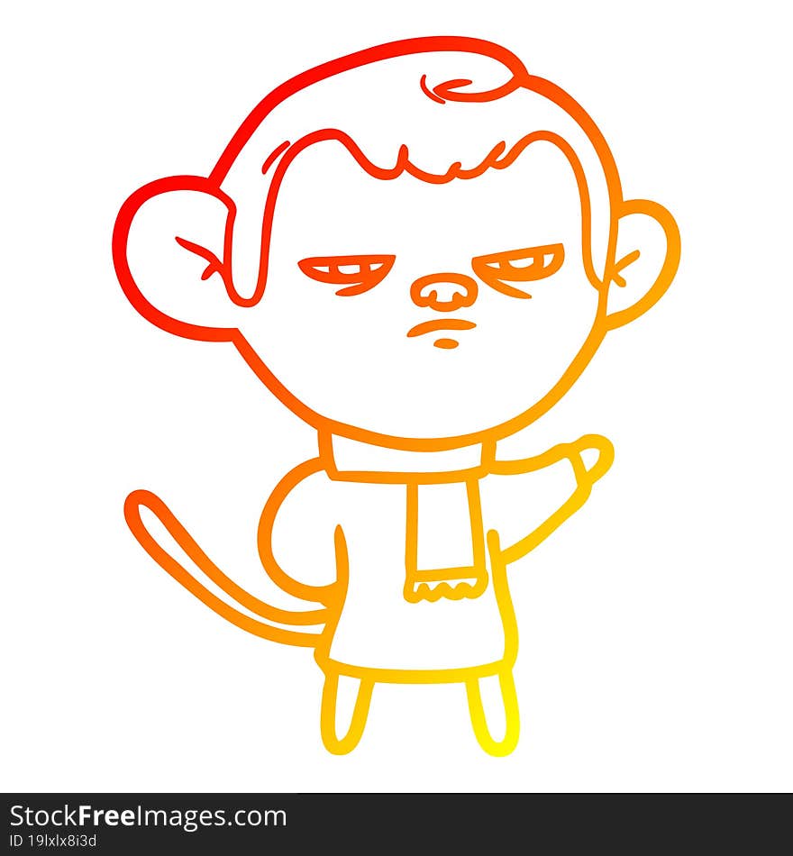 warm gradient line drawing of a cartoon monkey