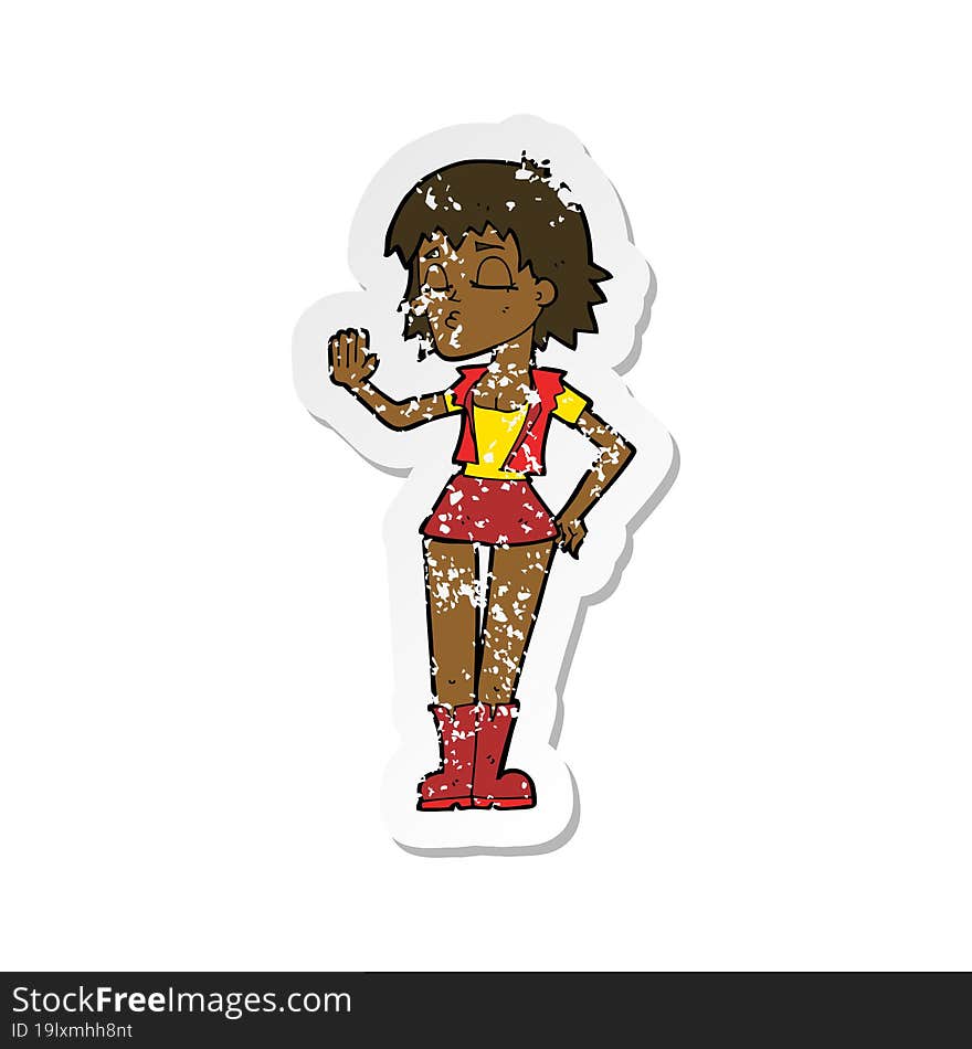 Retro Distressed Sticker Of A Cartoon Cool Girl