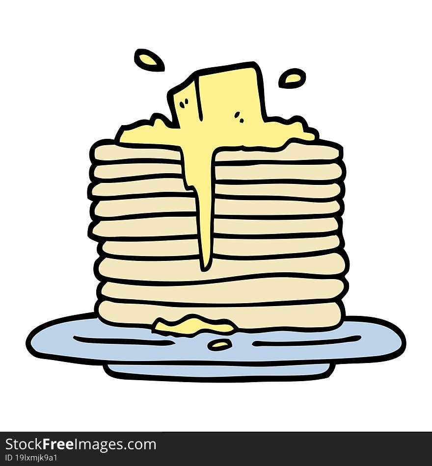 hand drawn doodle style cartoon butter melting on pancakes