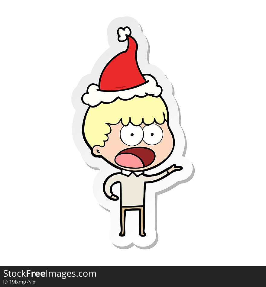 Sticker Cartoon Of A Shocked Man Wearing Santa Hat