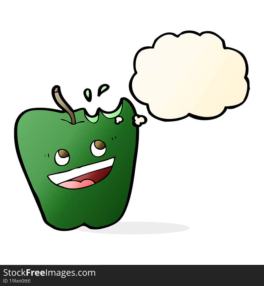 happy apple cartoon with thought bubble