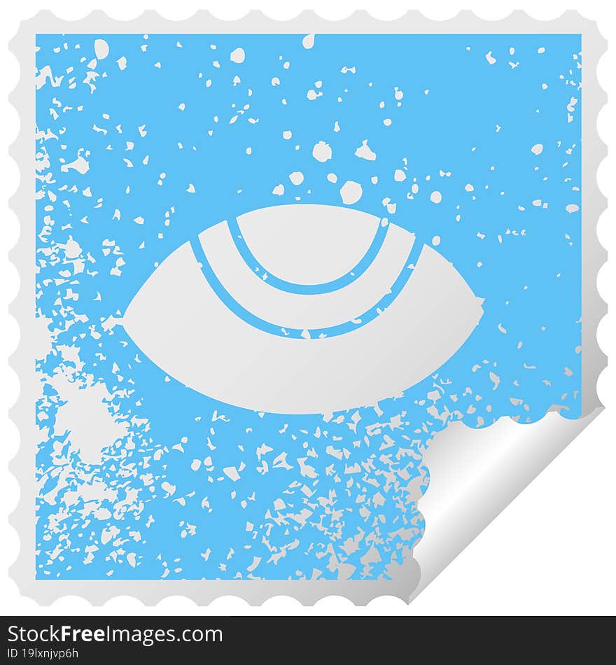 distressed square peeling sticker symbol of a eye looking up