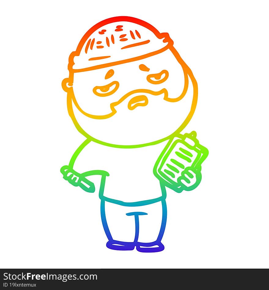 Rainbow Gradient Line Drawing Cartoon Worried Man With Beard