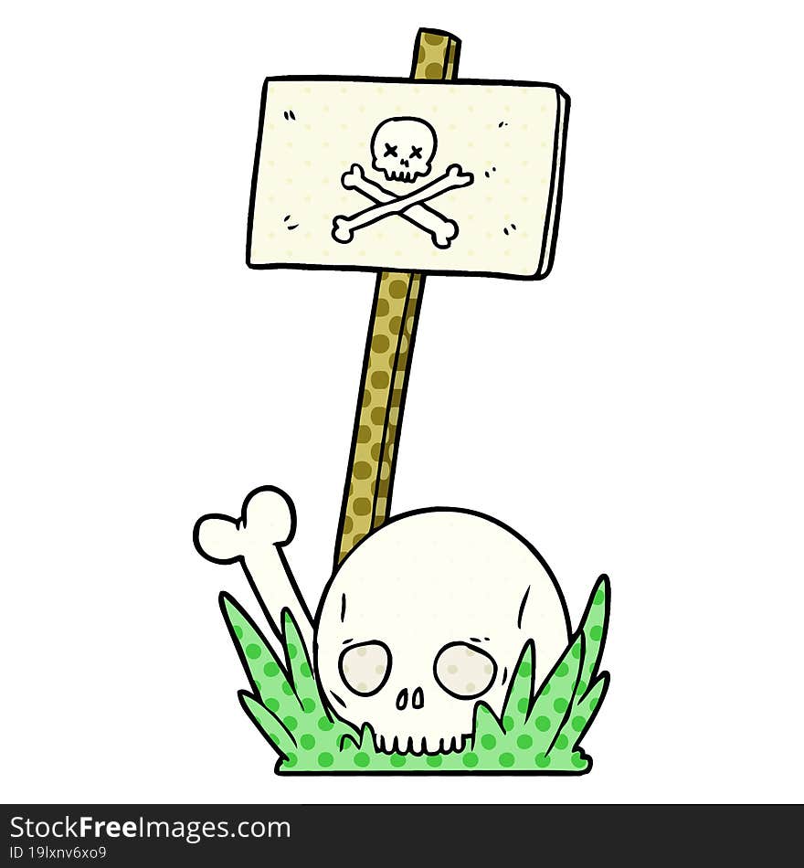 cartoon skull bones and warning sign. cartoon skull bones and warning sign