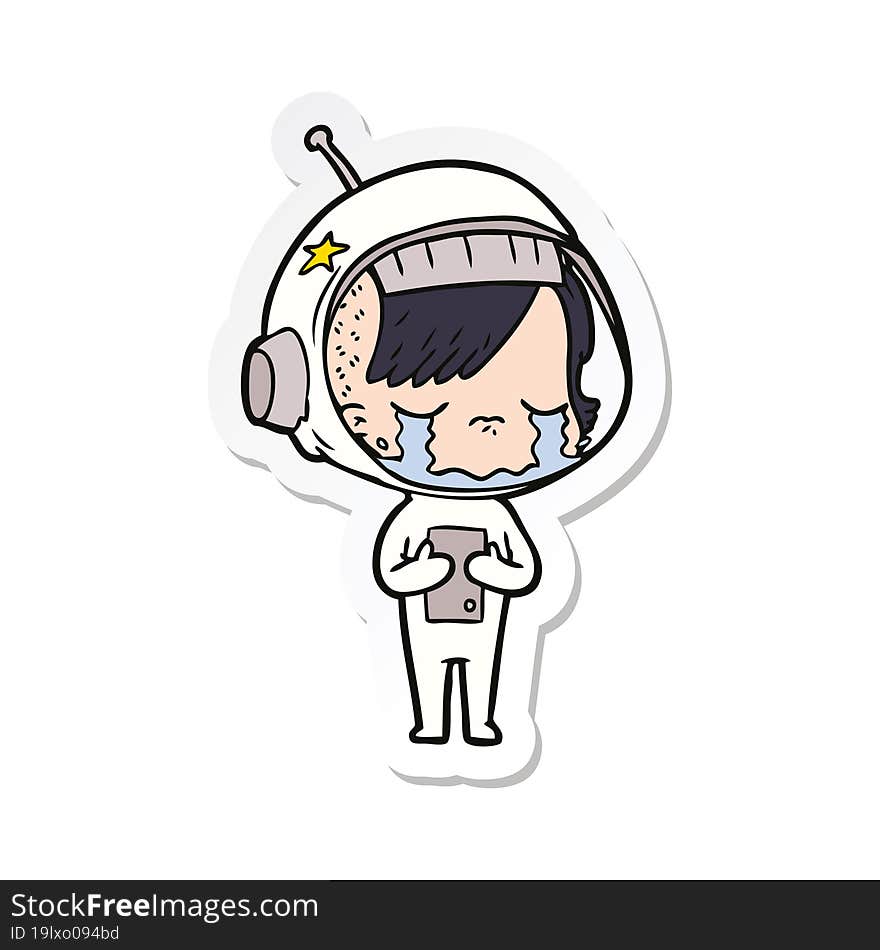 sticker of a cartoon crying astronaut girl