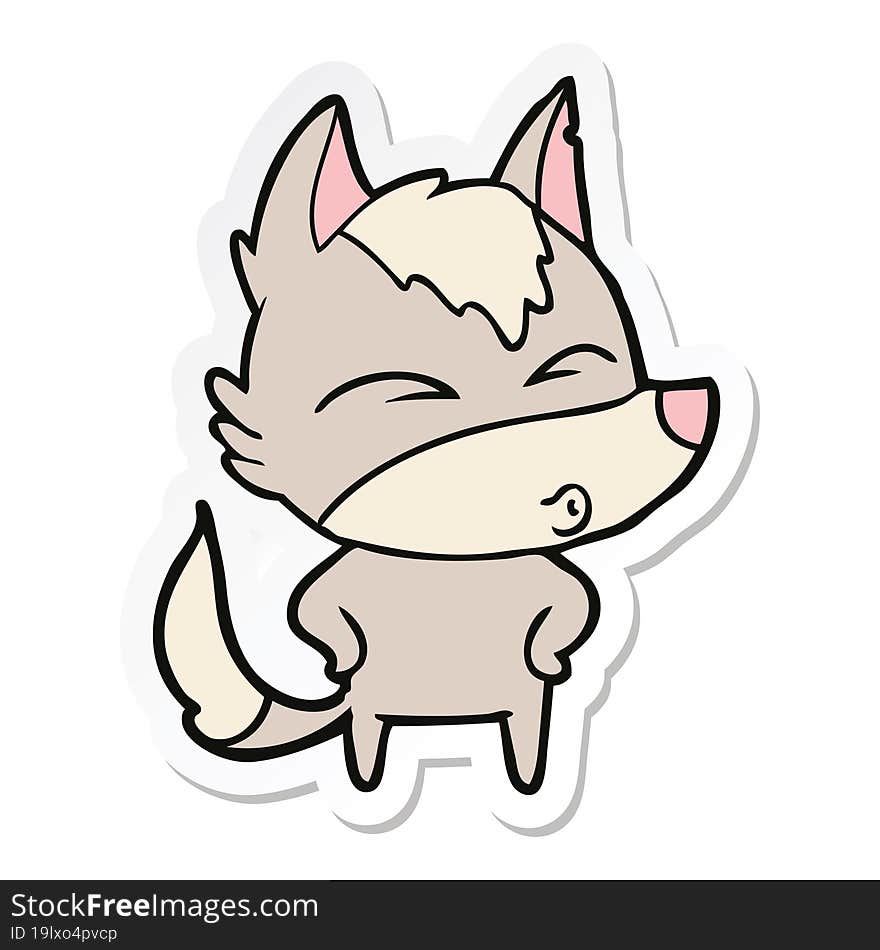 sticker of a cartoon wolf whistling