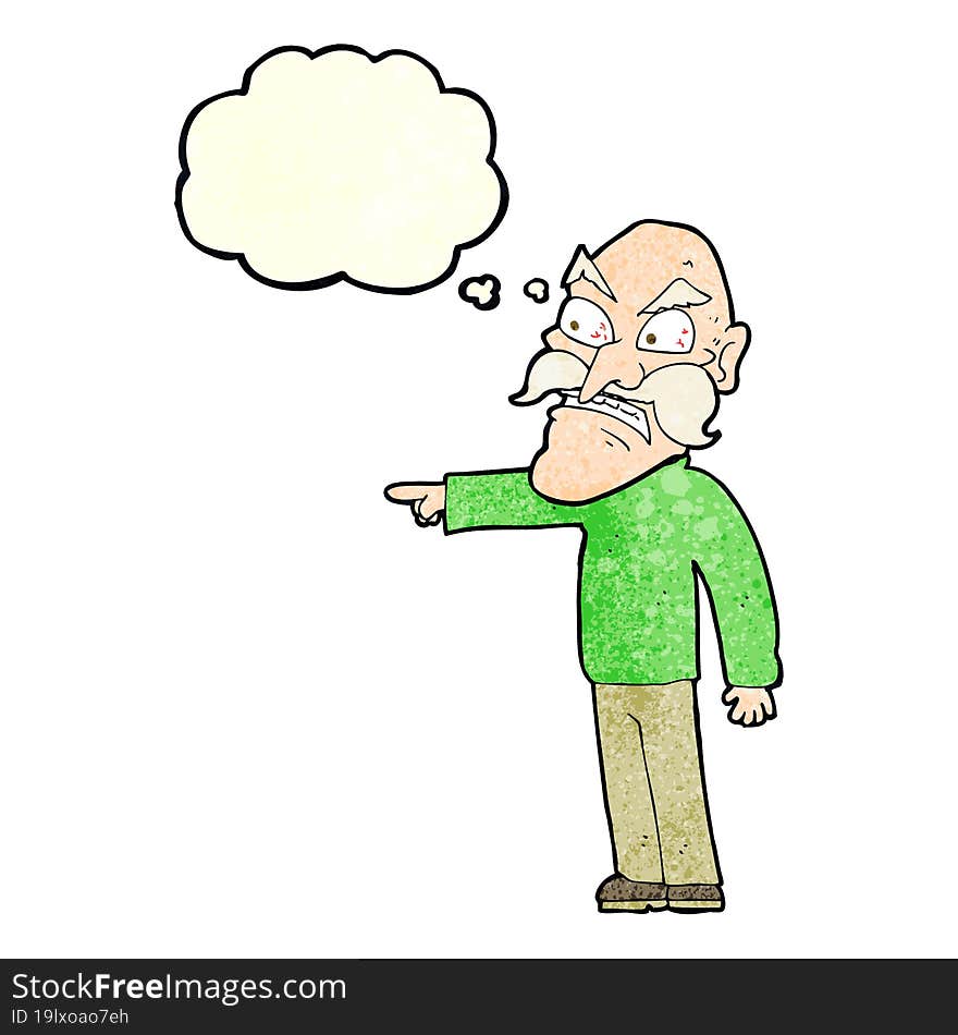 Cartoon Furious Old Man With Thought Bubble