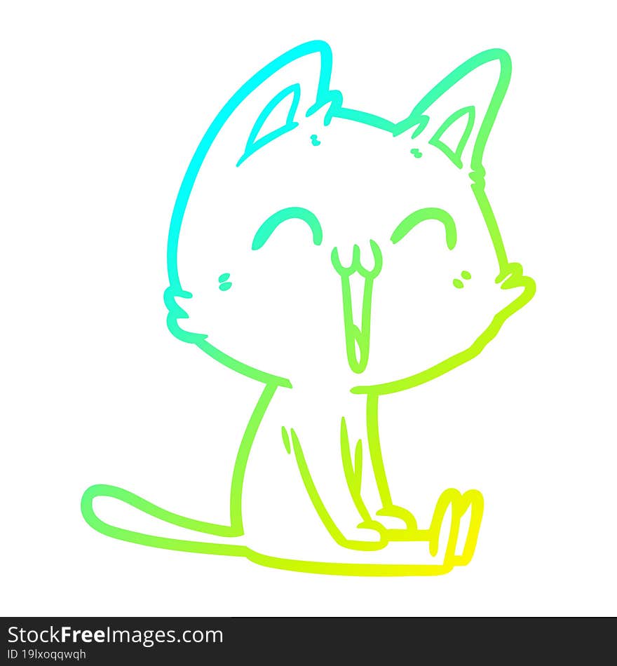 Cold Gradient Line Drawing Happy Cartoon Cat