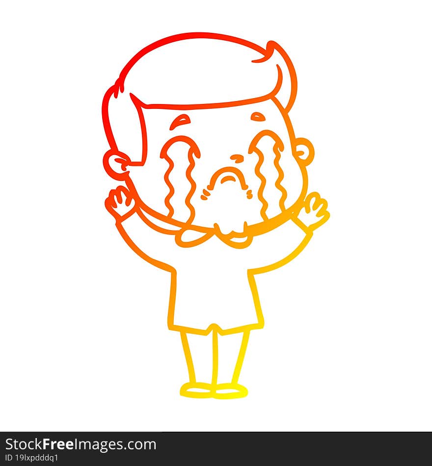 warm gradient line drawing of a cartoon man crying