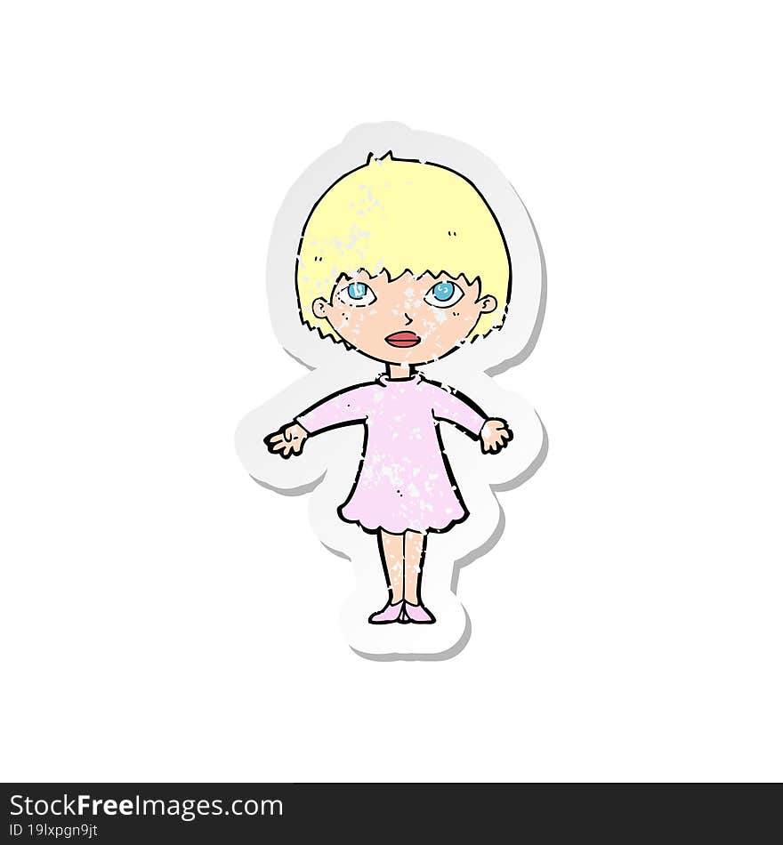 retro distressed sticker of a cartoon woman in dress