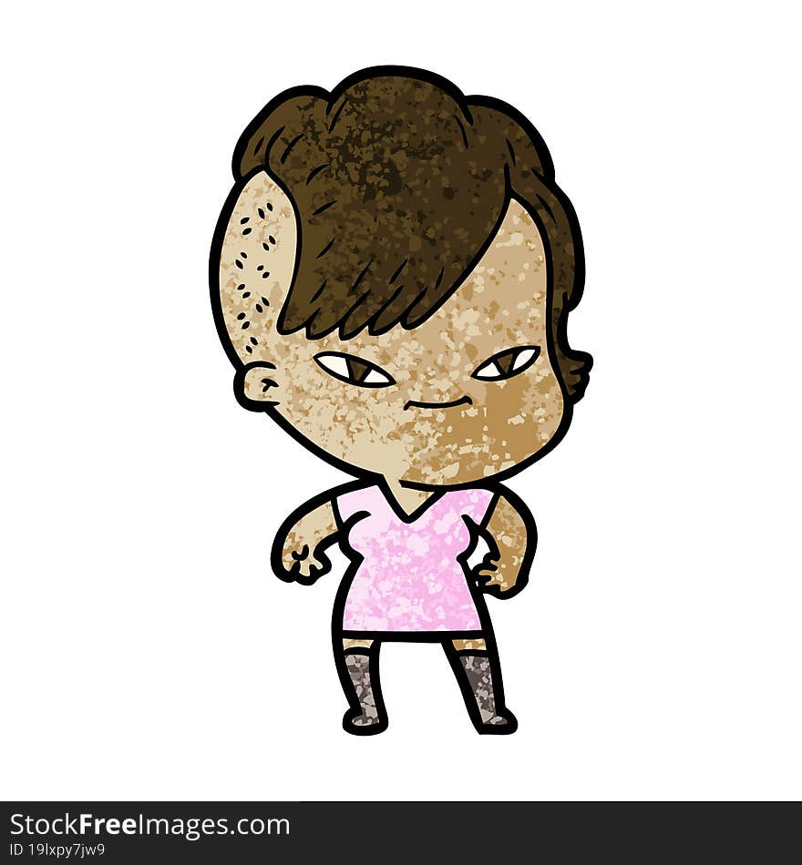 cute cartoon girl with hipster haircut. cute cartoon girl with hipster haircut