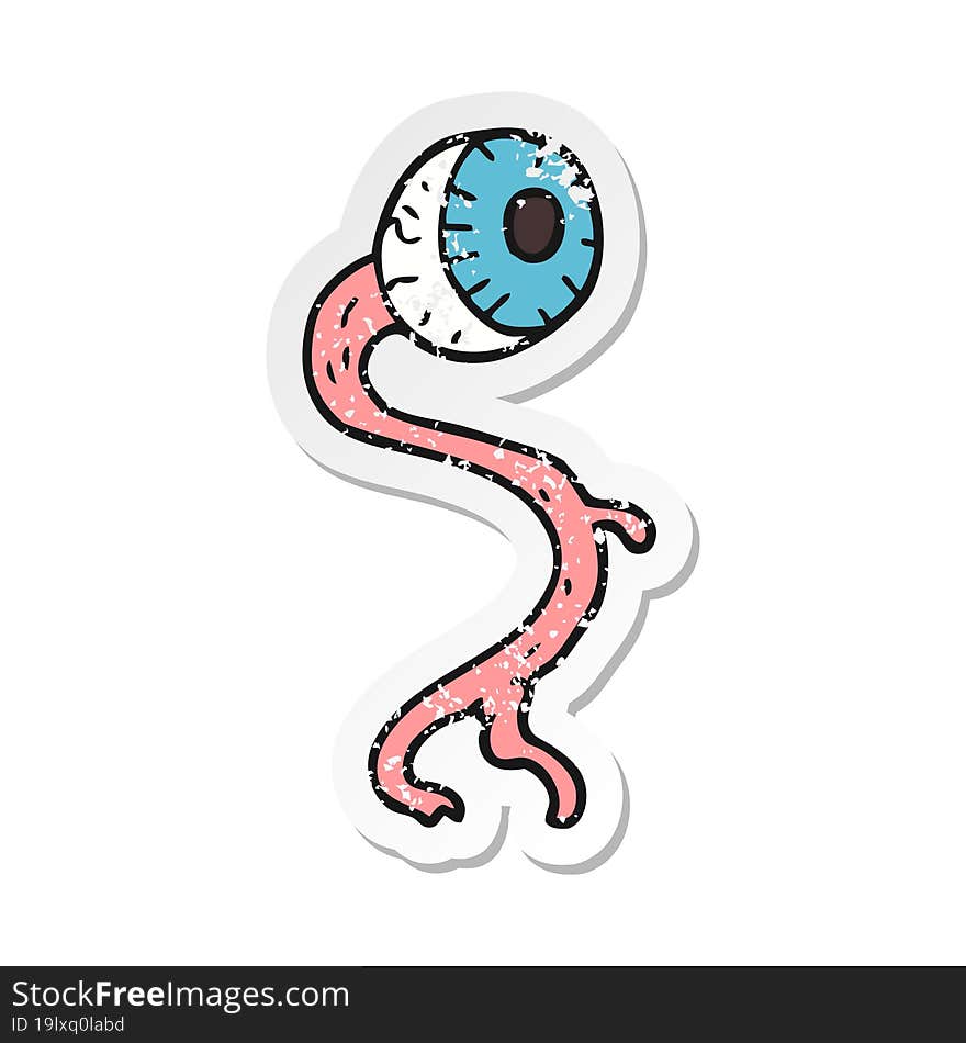 Retro Distressed Sticker Of A Gross Cartoon Eyeball