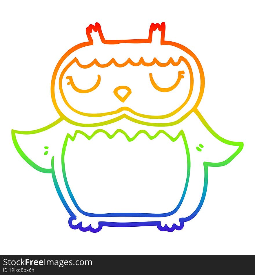 Rainbow Gradient Line Drawing Cartoon Owl