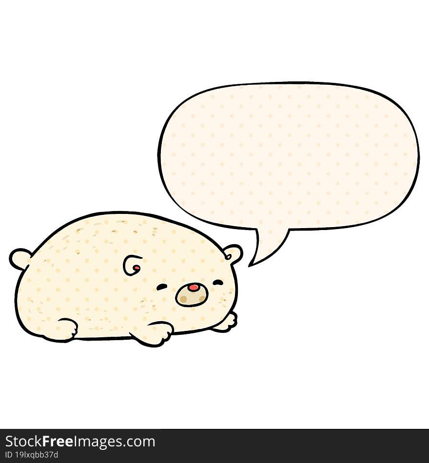 Cute Cartoon Polar Bear And Speech Bubble In Comic Book Style