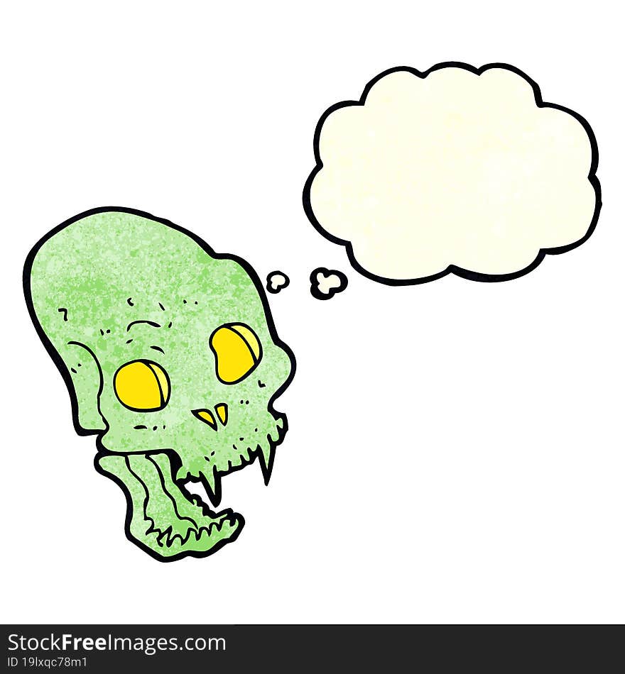 cartoon spooky vampire skull with thought bubble