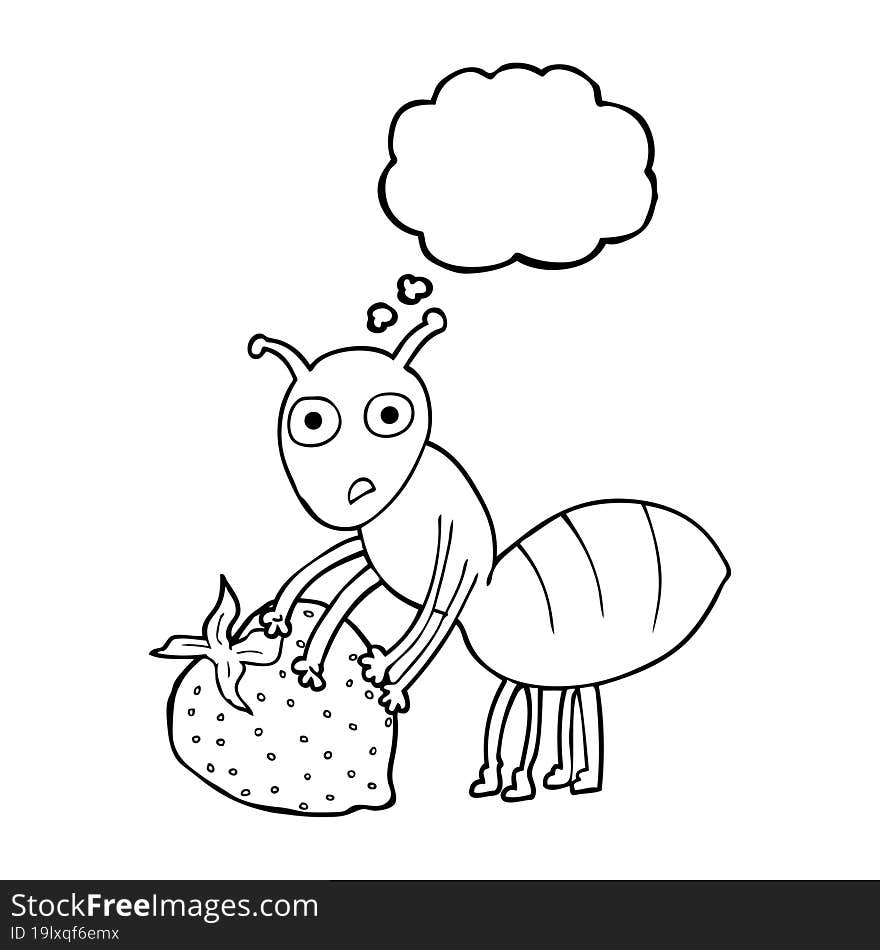 thought bubble cartoon ant with berry