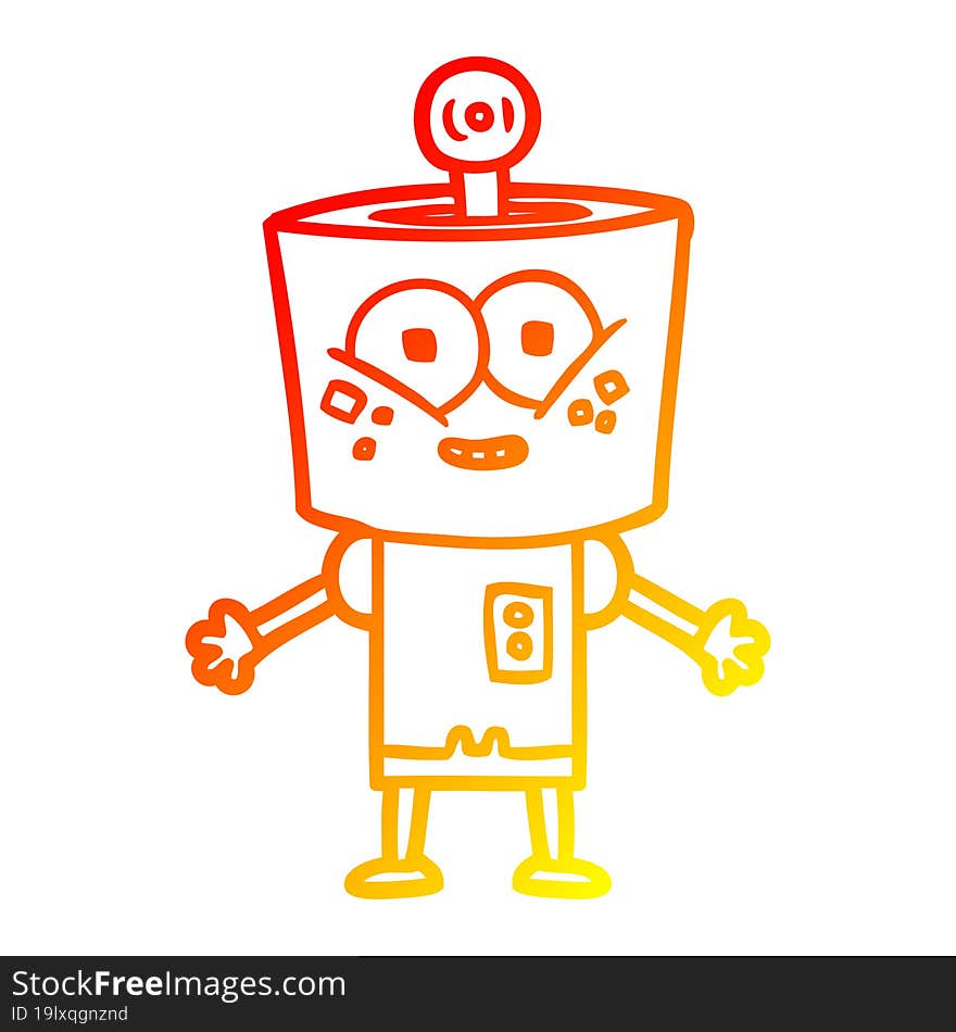 Warm Gradient Line Drawing Happy Cartoon Robot