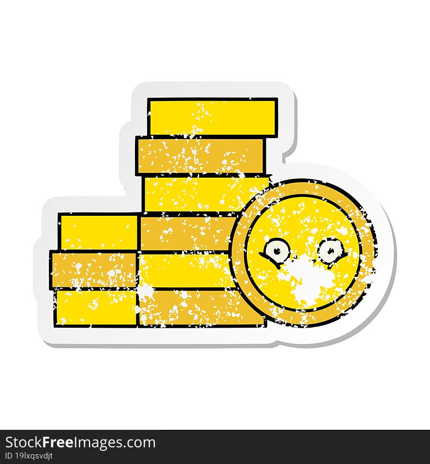 Distressed Sticker Of A Cute Cartoon Coins