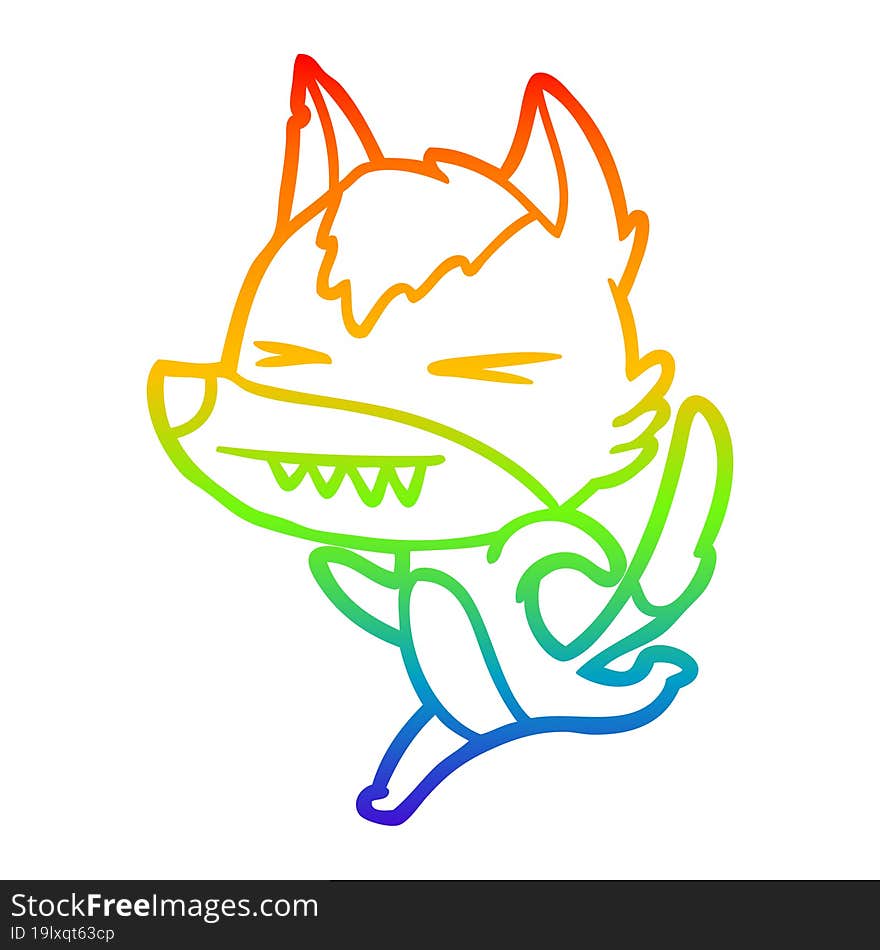 rainbow gradient line drawing of a angry wolf running