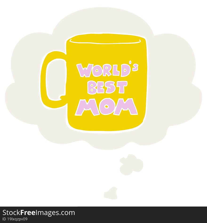 worlds best mom mug and thought bubble in retro style