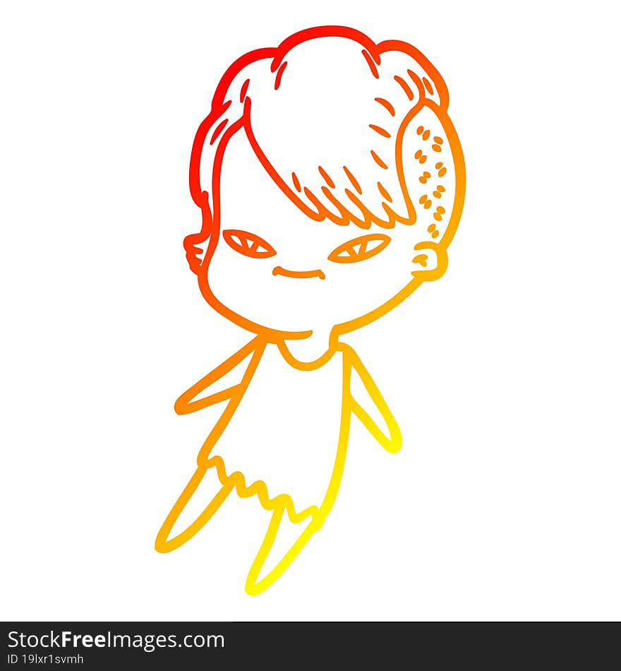 Warm Gradient Line Drawing Cute Cartoon Girl With Hipster Haircut