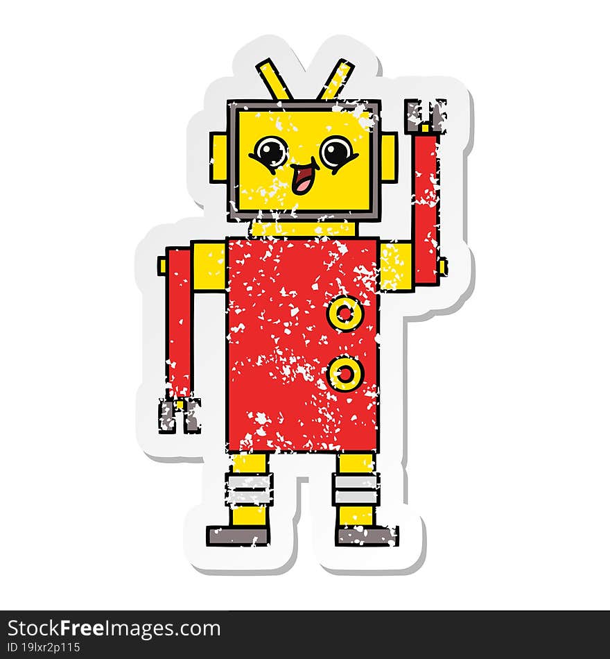 Distressed Sticker Of A Cute Cartoon Robot