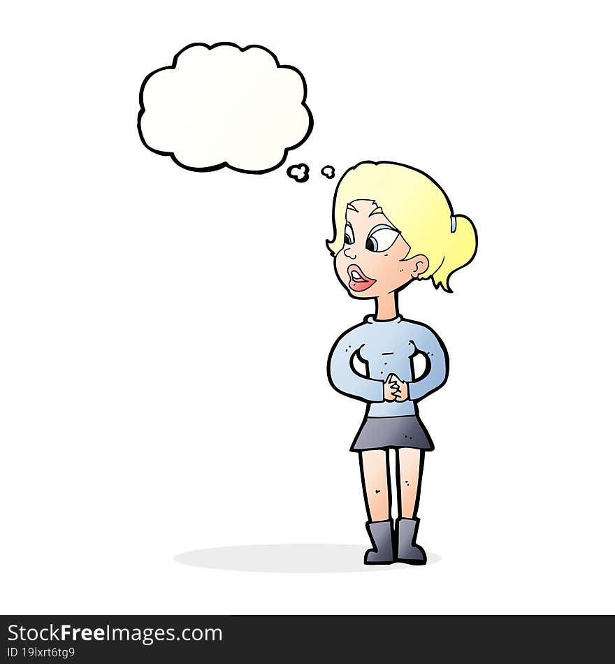 Cartoon Girl Talking With Thought Bubble