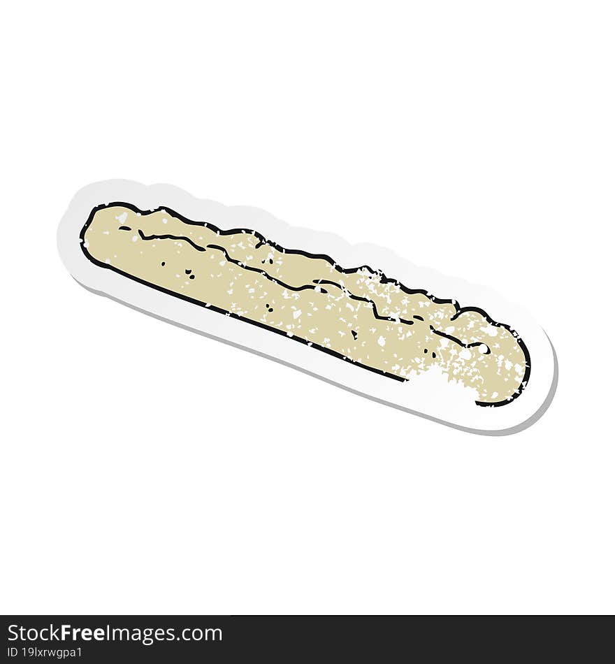 retro distressed sticker of a cartoon baguette