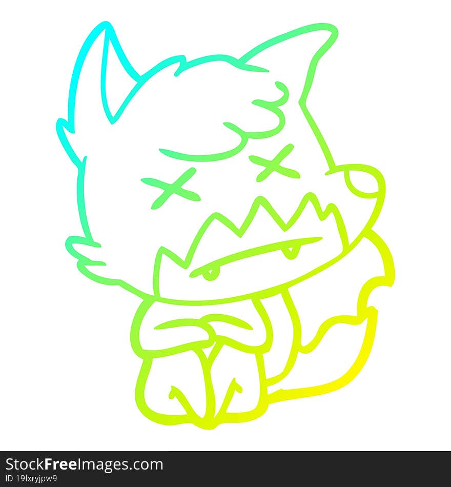 cold gradient line drawing cartoon dead fox