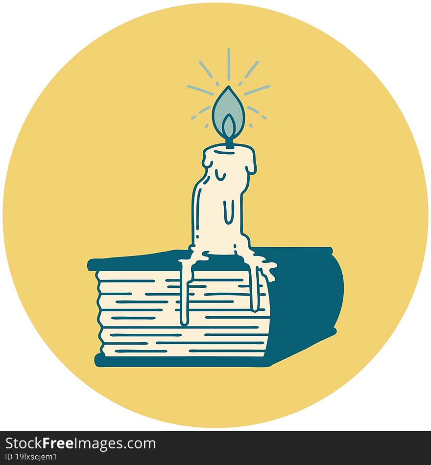 Icon Of Tattoo Style Candle Melting On Book