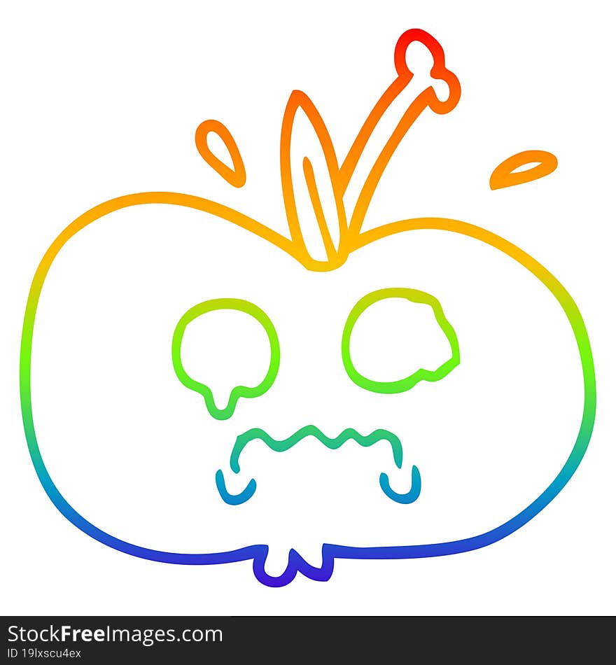 rainbow gradient line drawing of a cartoon of a sad apple. rainbow gradient line drawing of a cartoon of a sad apple