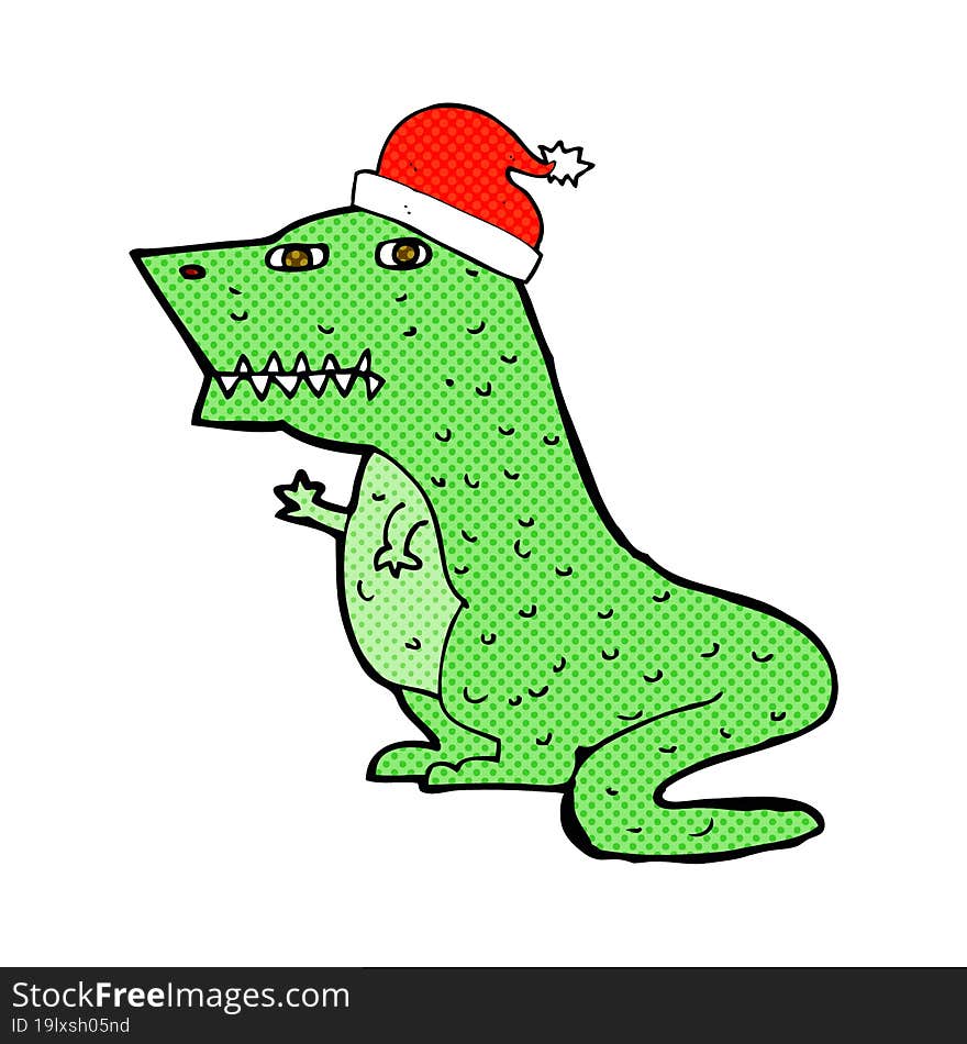 Cartoon Dinosaur In Christmas Hat