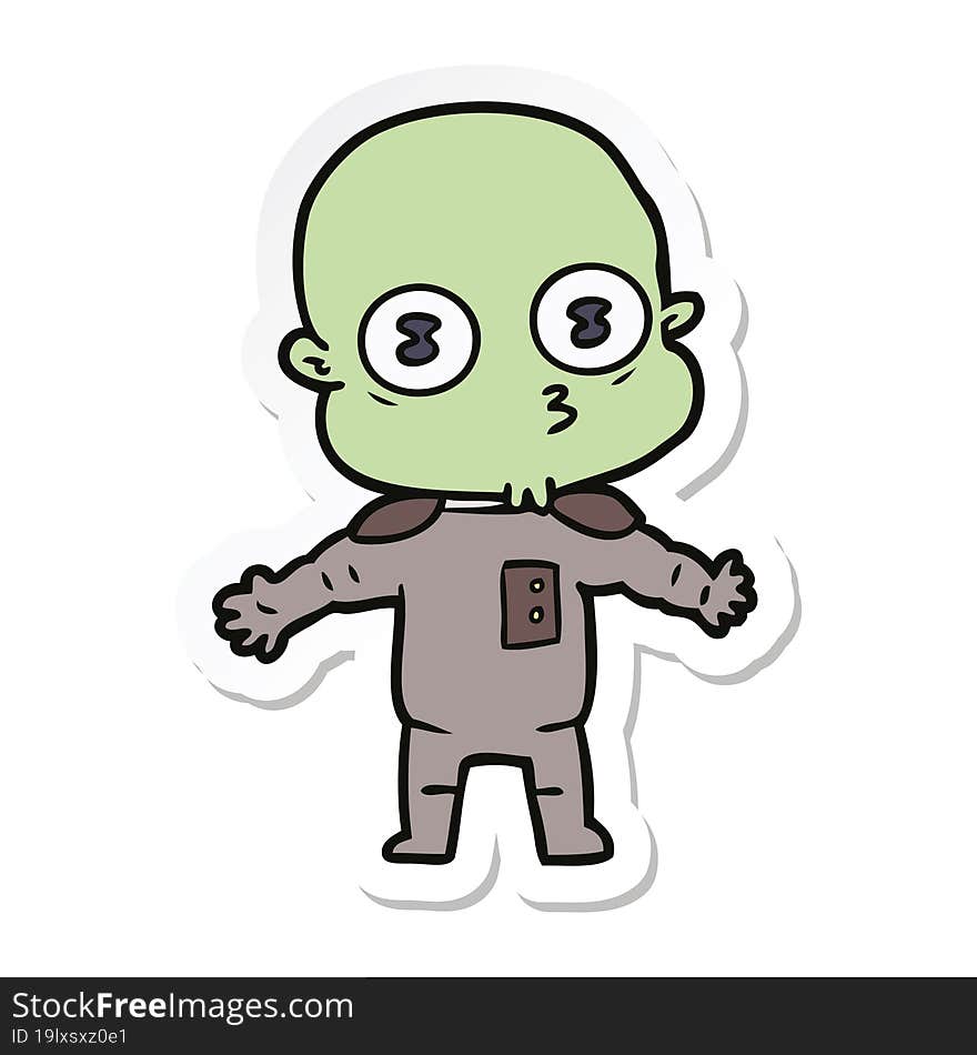 sticker of a cartoon weird bald spaceman