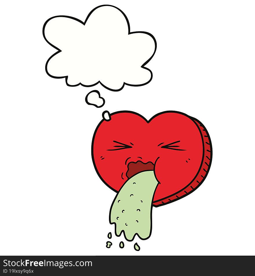 cartoon love sick heart and thought bubble