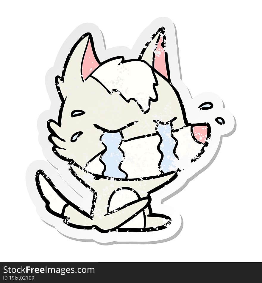 Distressed Sticker Of A Cartoon Crying Wolf