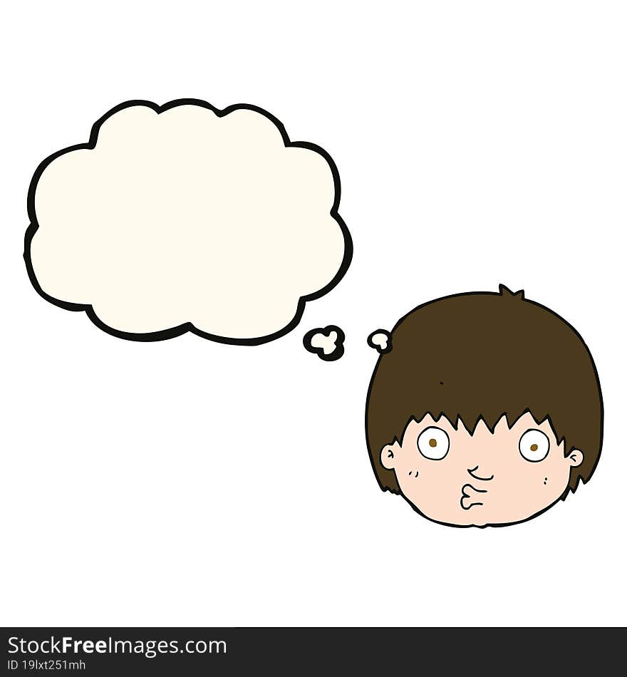 Cartoon Curious Boy With Thought Bubble